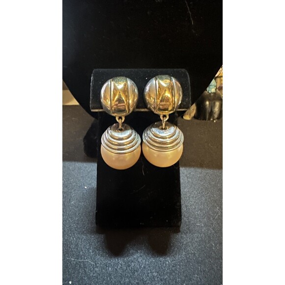 Vintage Givenchy Clip on Drop Pearl Faux Earrings - Picture 1 of 3